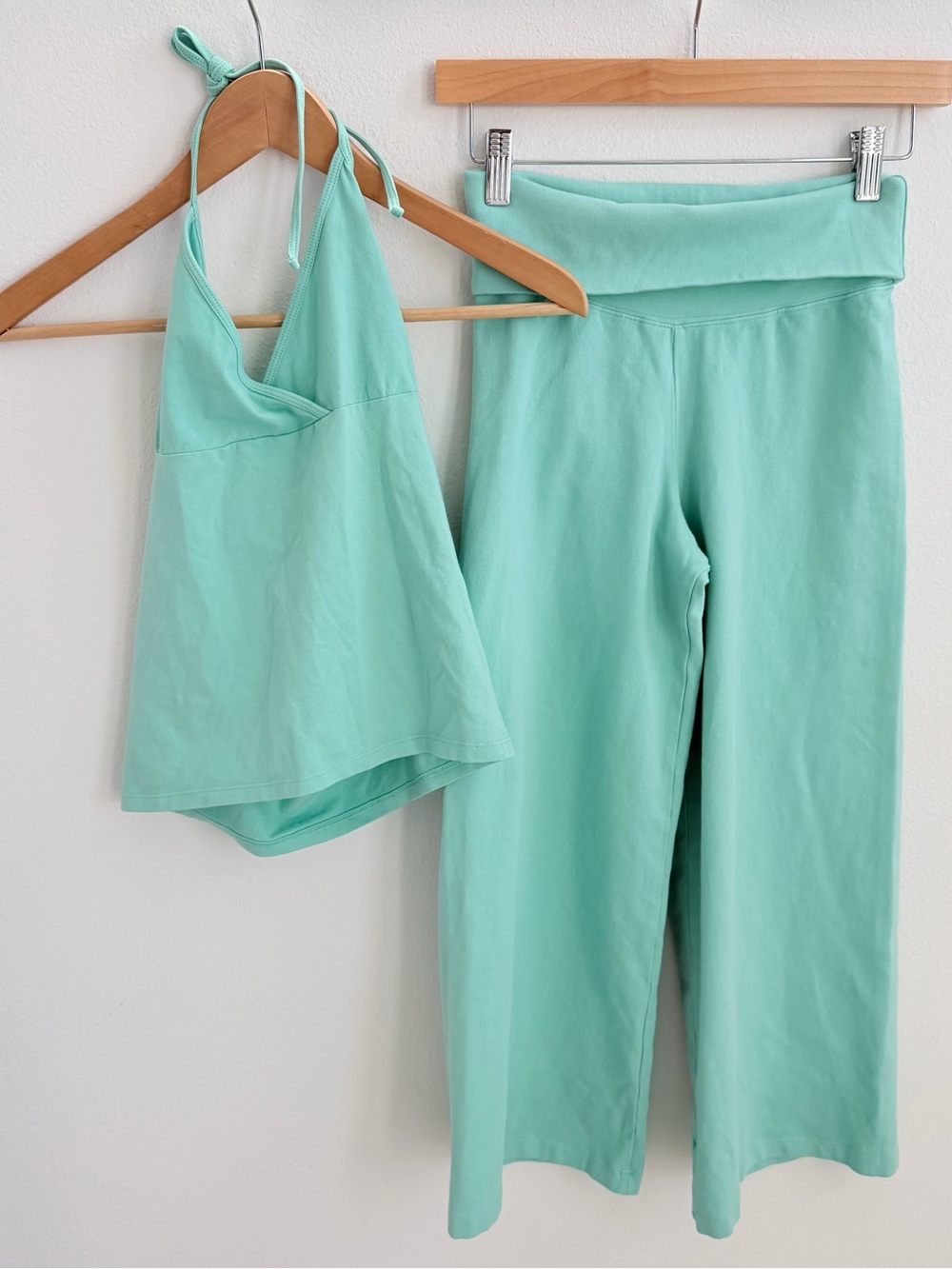 Brandy Melville Mint Green Halter Top & Foldover Pants Matching Set